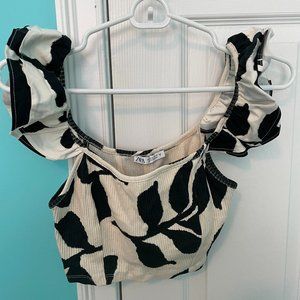 Zara Floral Tank Top With Ruffle Sleeves